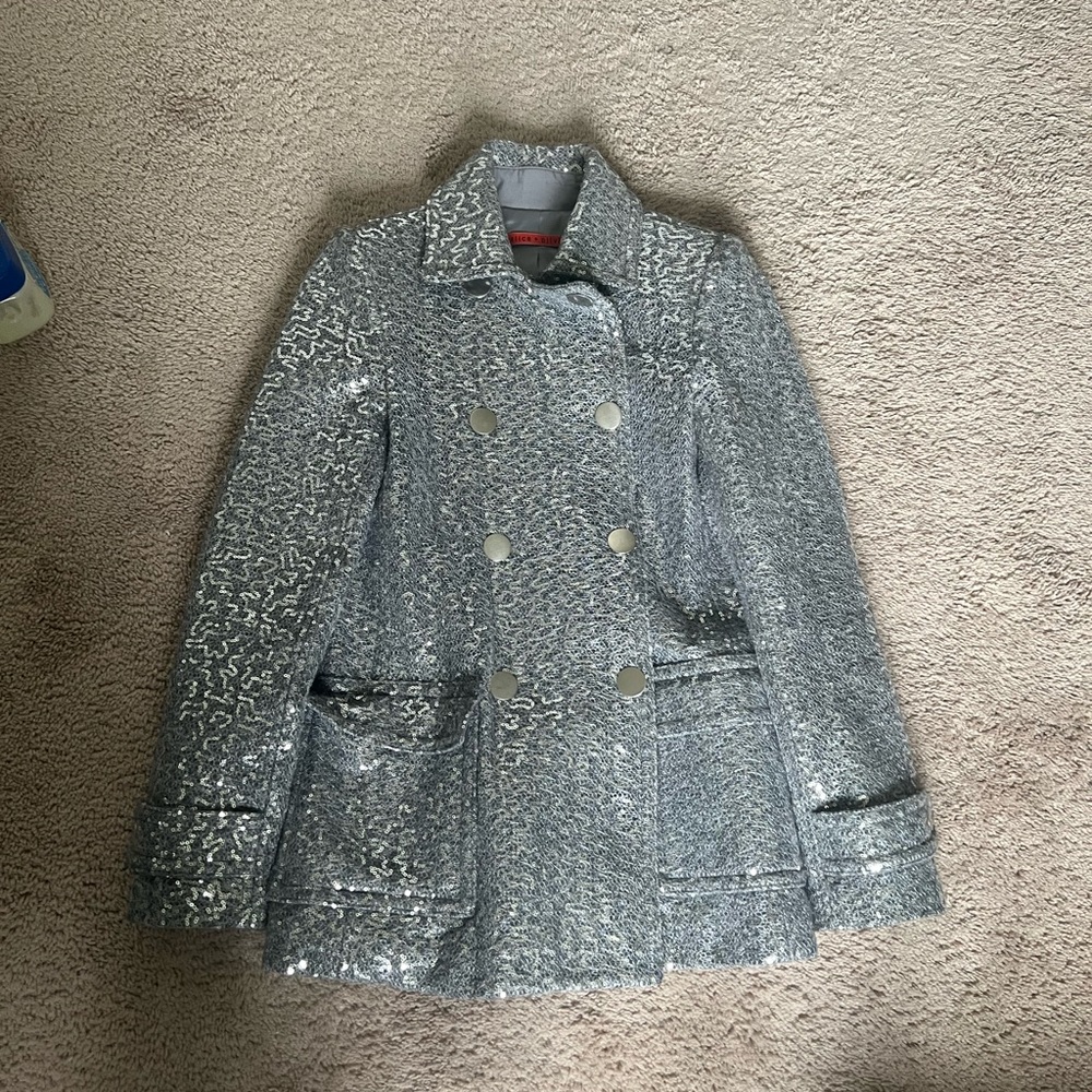 Alice and Olivia Peacoat in silver sequins